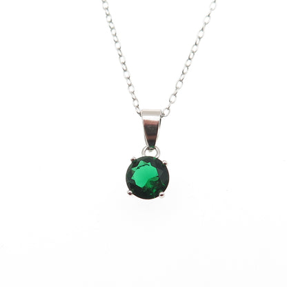 925 Sterling Silver Real Round-Cut Chrome Diopside Cable Chain Necklace 16-18"