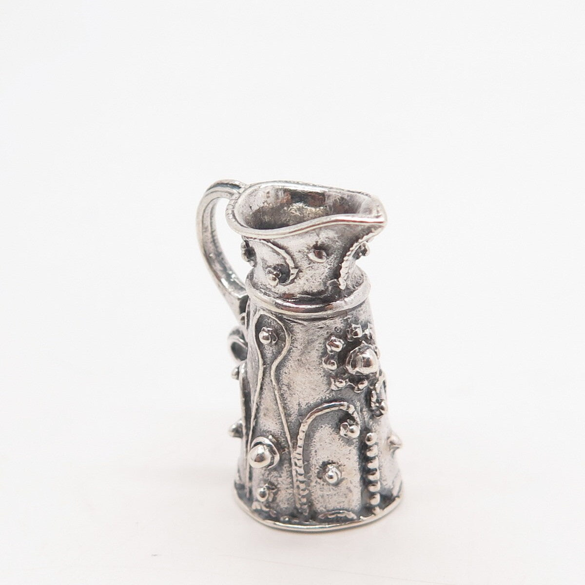 925 Sterling Silver Vintage Beaded Jug Pendant