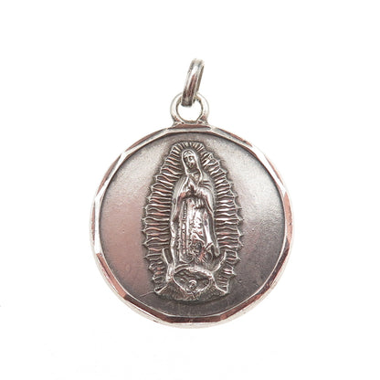 925 Sterling Silver Vintage St. Mary Miraculous Oxidized Charm Pendant
