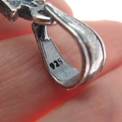 925 Sterling Silver Vintage Cross w/ Jesus Garment Religious Oxidized Pendant