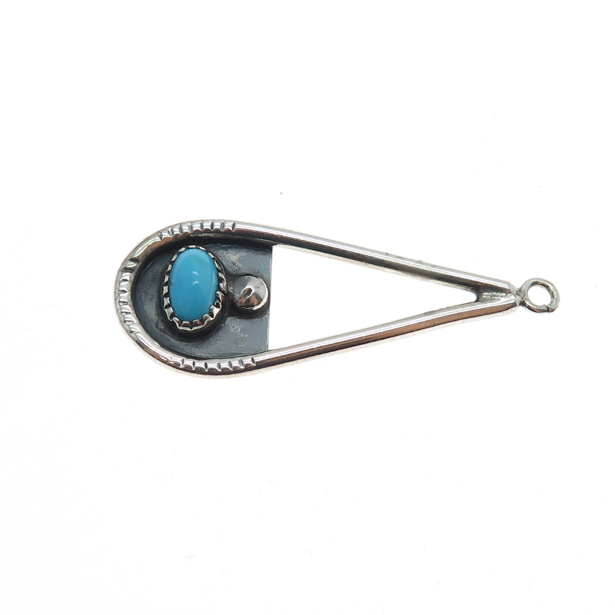 Old Pawn Sterling Silver Vintage Southwestern Turquoise Teardrop Tribal Pendant
