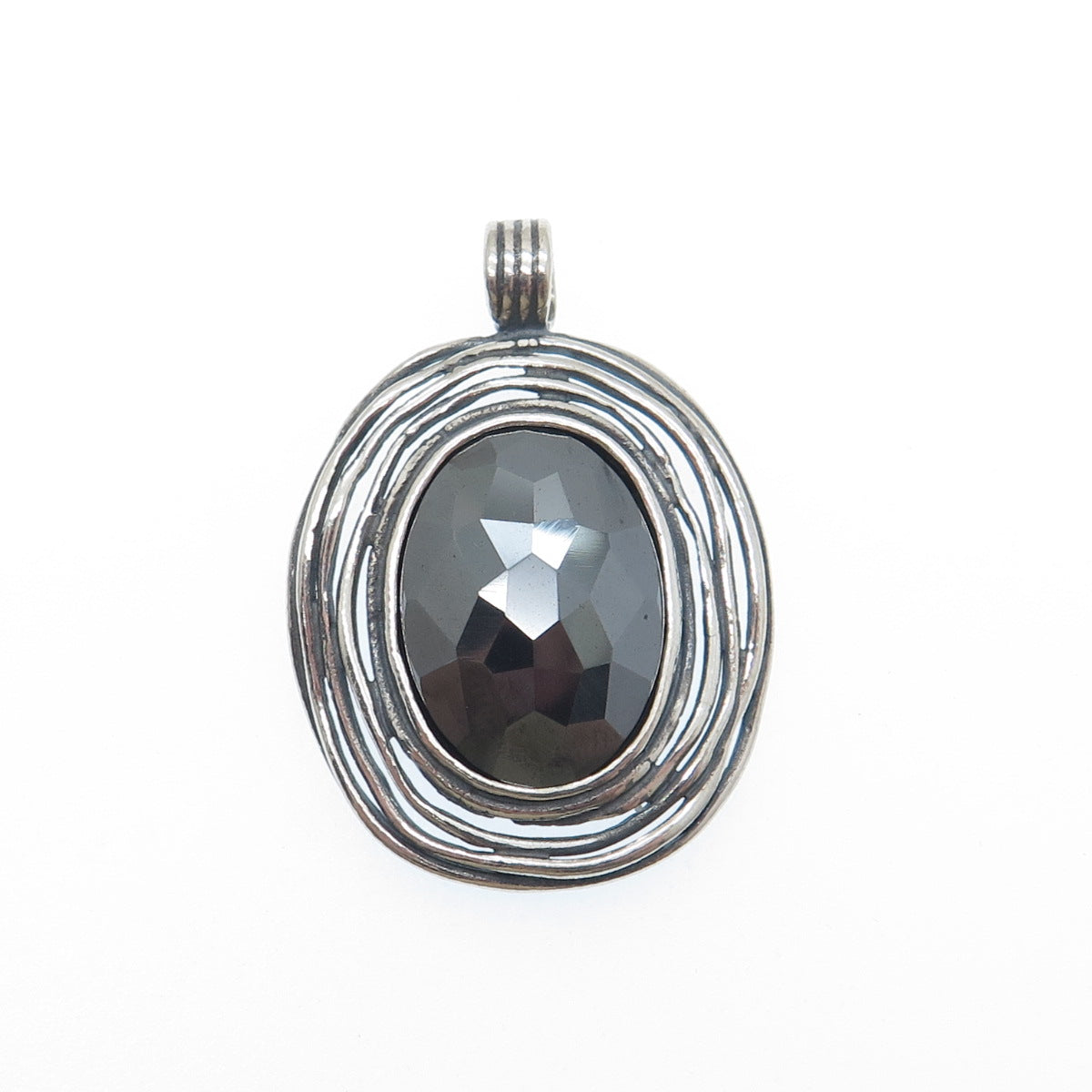 OR PAZ PZ 925 Sterling Silver Vintage Israel Real Hematite Oxidized Nest Pendant
