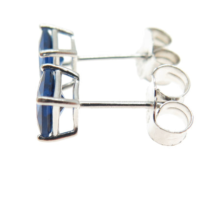 925 Sterling Silver Princess-Cut Shaped Ocean Blue C Z Stud Earrings