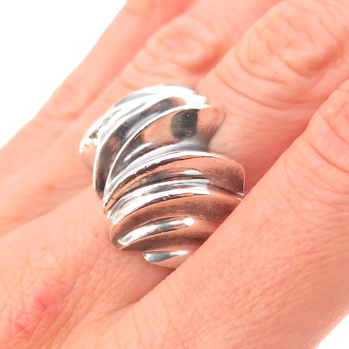 925 Sterling Silver Vintage Mexico Modernist Dome Oxidized Ring Size 8