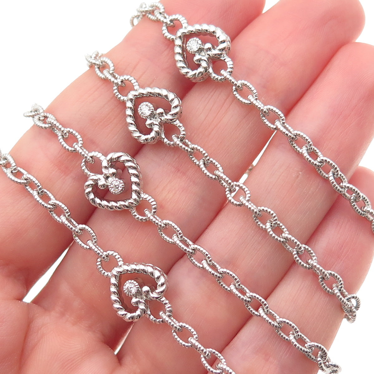 JUDITH RIPKA 925 Sterling Silver C Z Heart By The Yard Cable Chain Necklace 36"