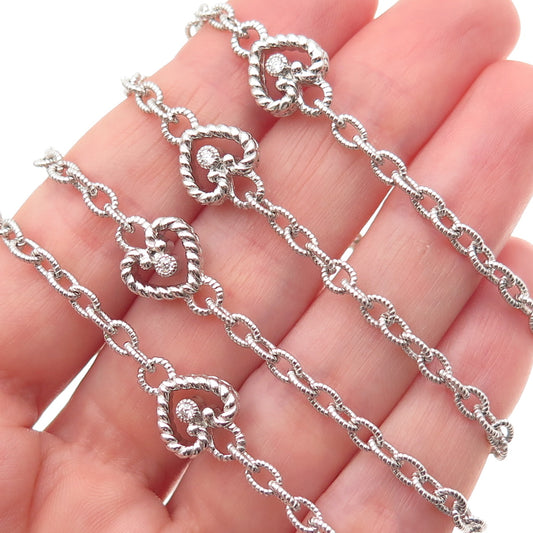 JUDITH RIPKA 925 Sterling Silver C Z Heart By The Yard Cable Chain Necklace 36"