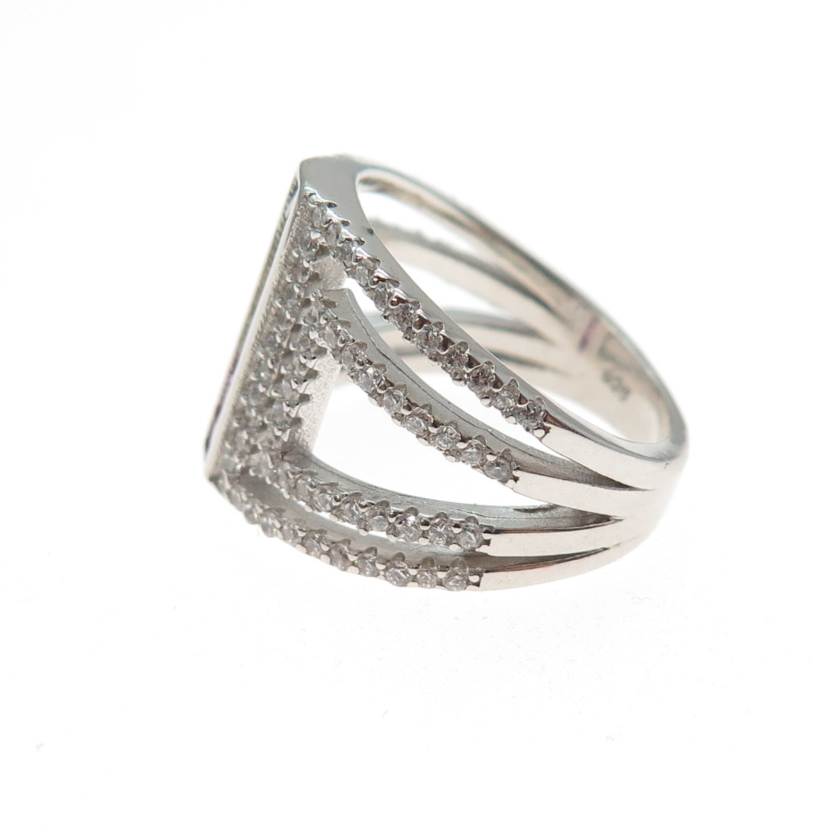 925 Sterling Silver Princess & Round-Cut Multi-Color C Z Ring Size 6.75