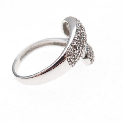 925 Sterling Silver Mexico Real Round-Cut Diamond Bypass Ring Size 7