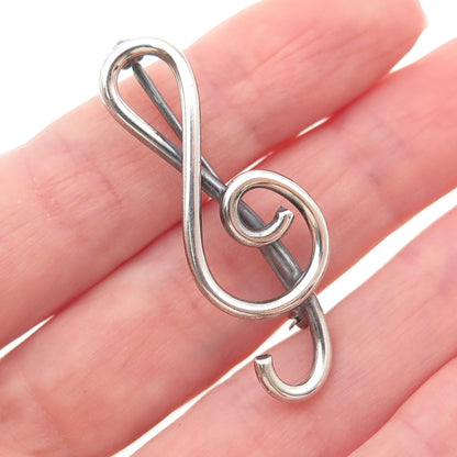 925 Sterling Silver Vintage Treble Clef Oxidized Pin Brooch