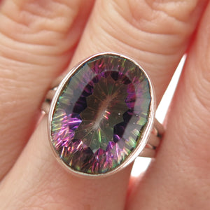 925 Sterling Silver Vintage Real Oval-Cut Mystic Quartz Ring Size 6.25