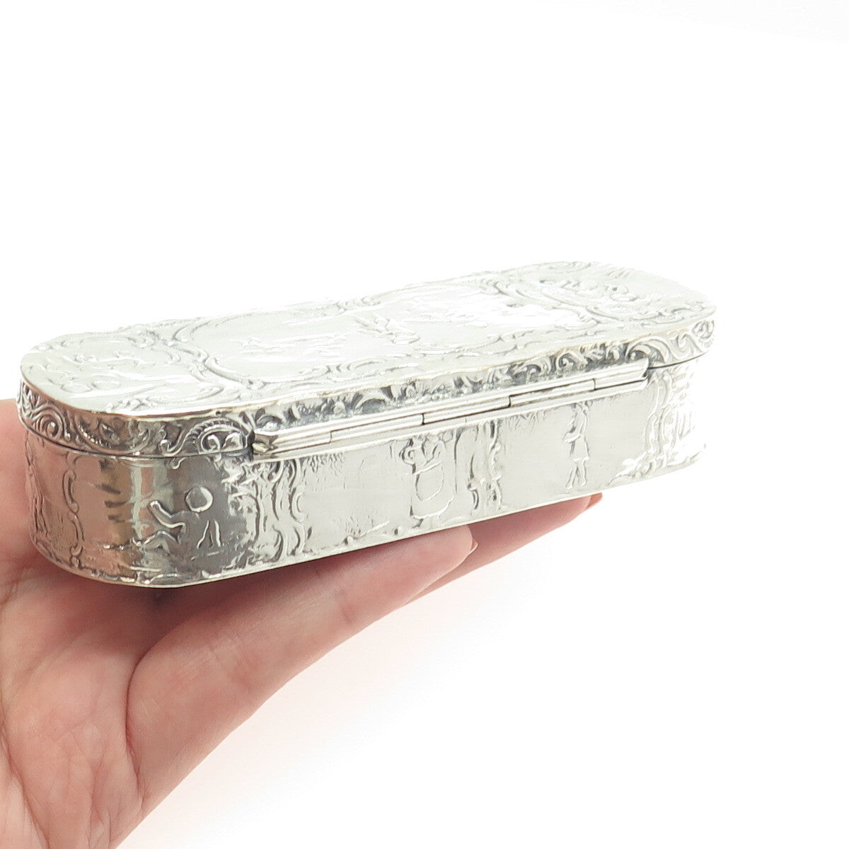 930 Silver Antique Art Deco Netherlands Genre Scene Collectable Tobacco Box