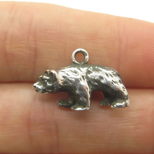 800 Silver Vintage Bear Minimalist 3D Charm Oxidized Pendant