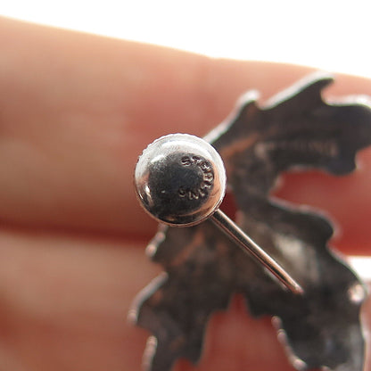 925 Sterling Silver Vintage Oak Leaf Oxidized Screw Back Earrings