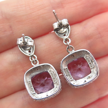 925 Sterling Silver Real Diamond Accent & Amethyst Dangle Earrings