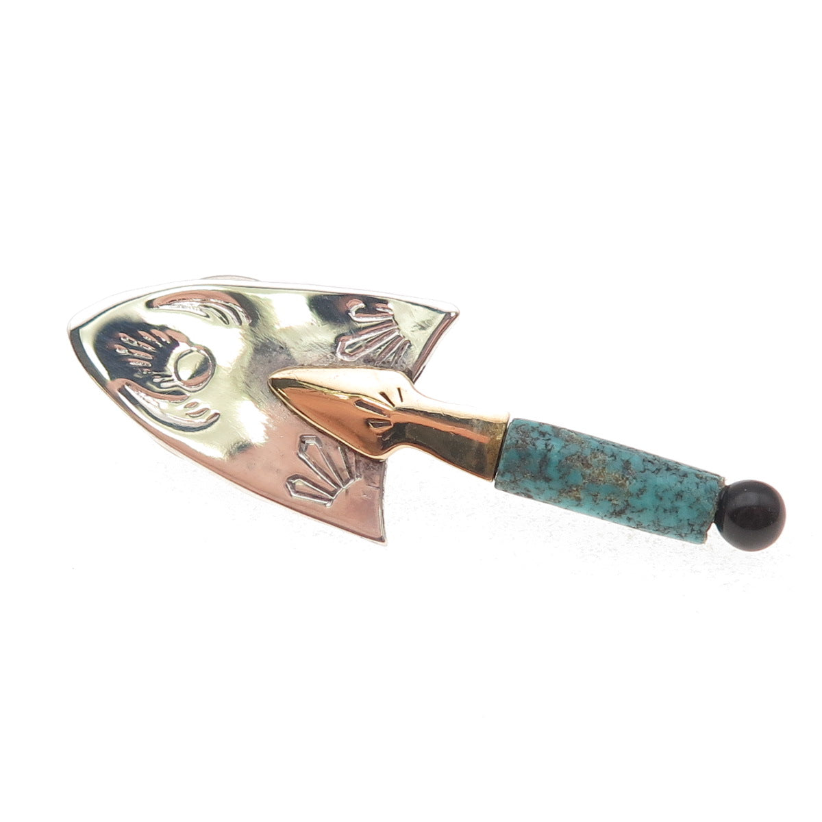 Nicholas Allen 925 Sterling 2-Tone Vintage Turquoise & Onyx Trowel Tie Tack Pin