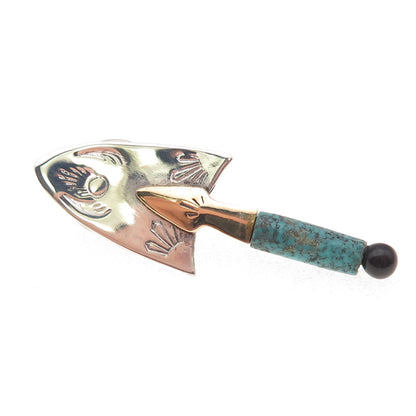 Nicholas Allen 925 Sterling 2-Tone Vintage Turquoise & Onyx Trowel Tie Tack Pin