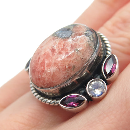 NICKY BUTLER 925 Sterling Vintage Rhodochrosite Moonstone Amethyst Ring Size 6.5