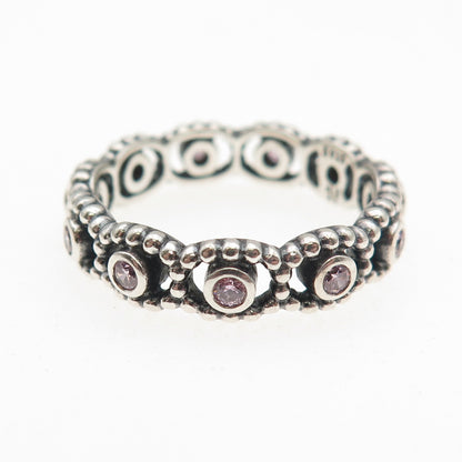 Pandora 925 Sterling Silver Round-Cut Pink C Z Her Majesty Band Ring Size 9