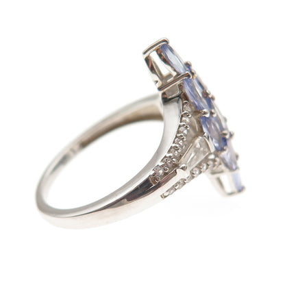 Chuck Clemency 925 Sterling Silver Real Tanzanite & White Topaz Ring Size 8.25
