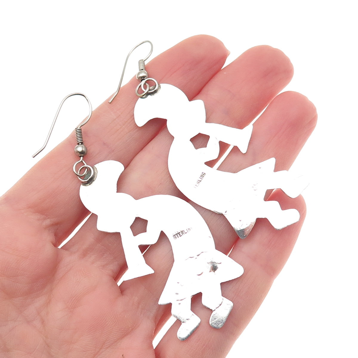 Old Pawn Sterling Silver Vintage Southwestern Kokopelli Tribal Dangle Earrings