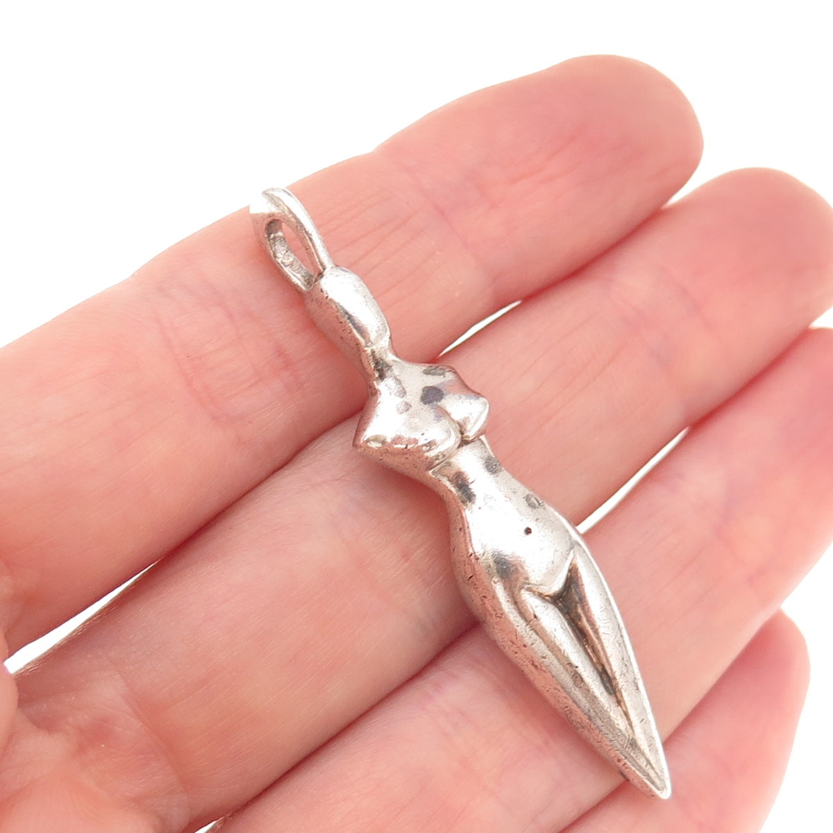 925 Sterling Silver Vintage Fertility Goddess Oxidized Charm Pendant