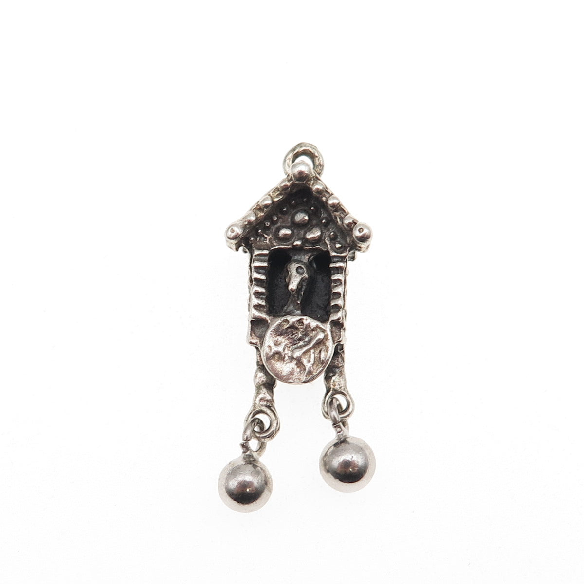 JewelArt 925 Sterling Silver Vintage Cuckoo Clock Oxidized 3D Charm Pendant