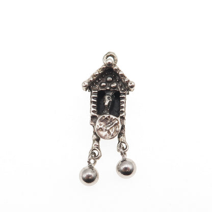 JewelArt 925 Sterling Silver Vintage Cuckoo Clock Oxidized 3D Charm Pendant