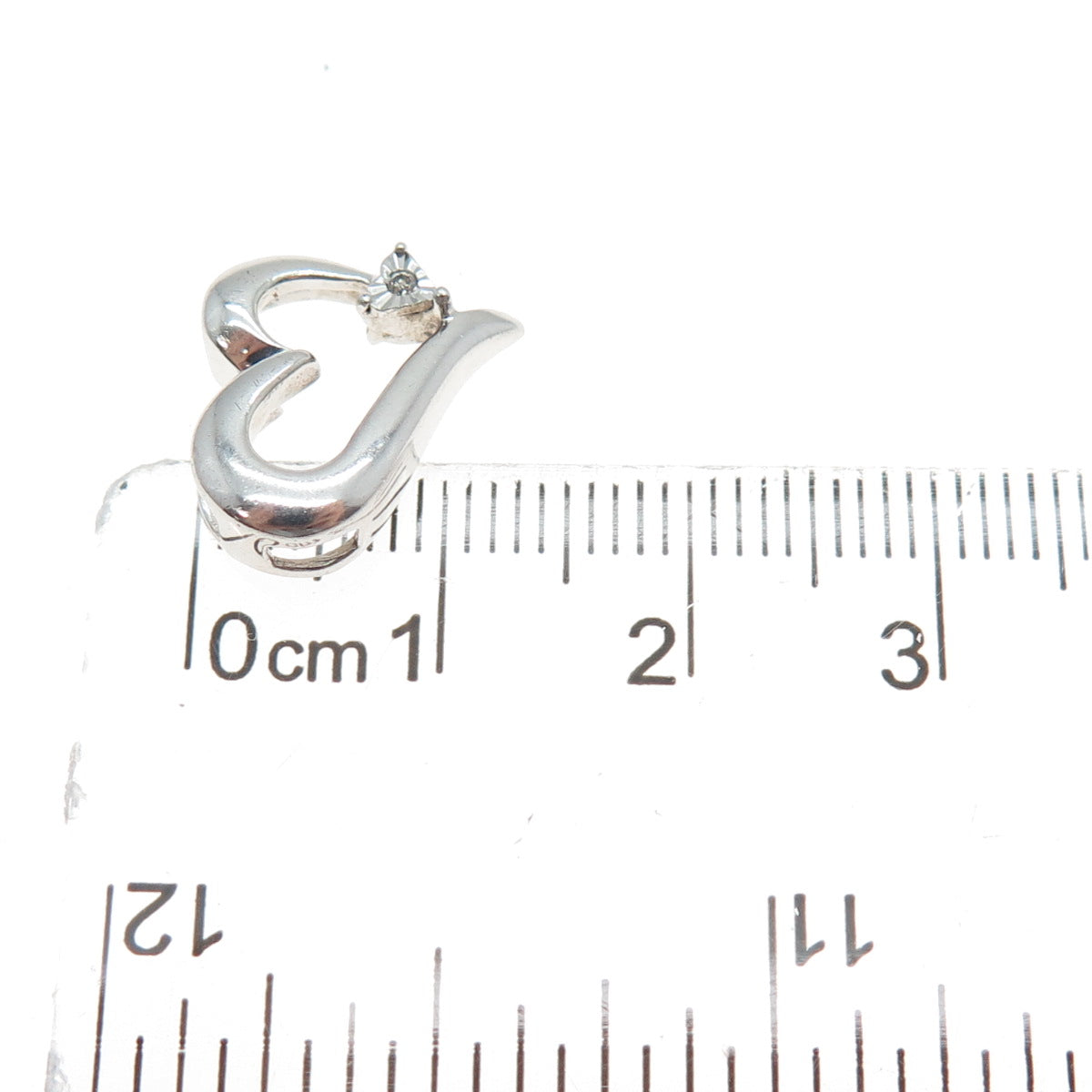 925 Sterling Silver Real Diamond Accent Heart Minimalist Slide Charm Pendant