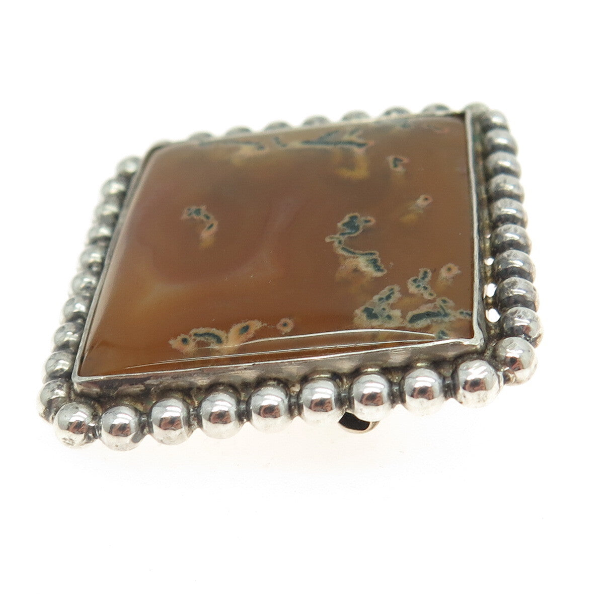 GREAT FALLS METAL WORKS 925 Sterling Silver Vintage Real Agate Modernist Brooch