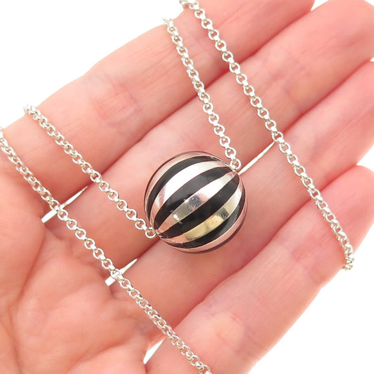 925 Sterling Silver Vintage Enamel Slide Ball Rolo Chain Necklace 24"