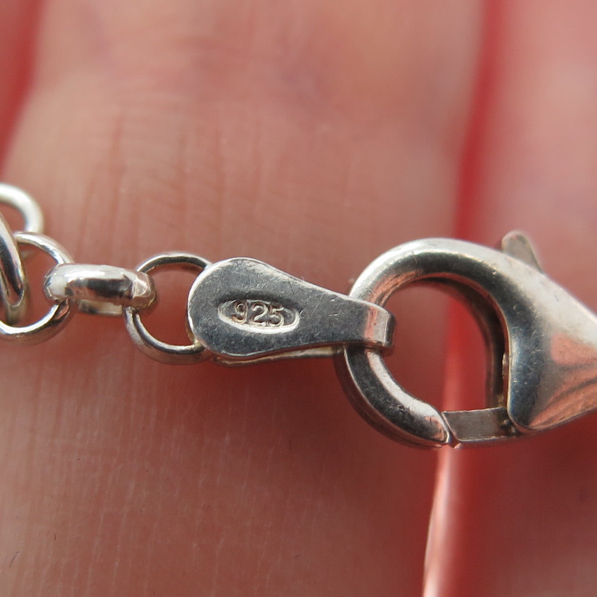 925 Sterling Silver Vintage Italy Crystal Dolphin Charm Rolo Link Bracelet 7"