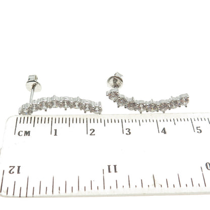 925 Sterling Silver Round-Cut C Z Wavy Bar Earrings