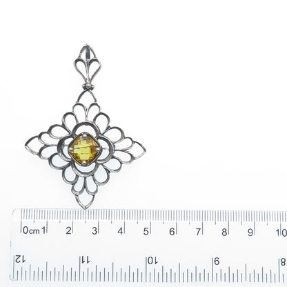 925 Sterling Silver Vintage Canary C Z Floral Cross Pin Brooch / Pendant