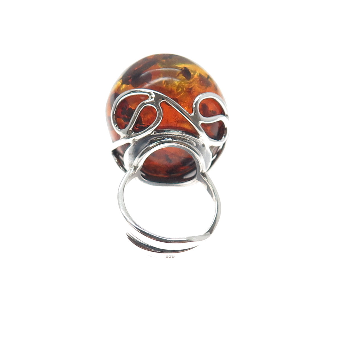 925 Sterling Silver Vintage Real Amber Modernist Ring Size 8.25