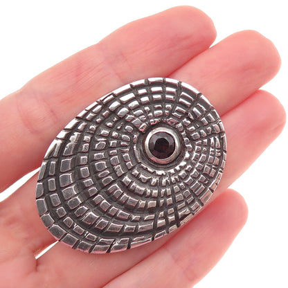 925 Sterling Silver Vintage Real Red Garnet Spider Web Oxidized Slide Pendant