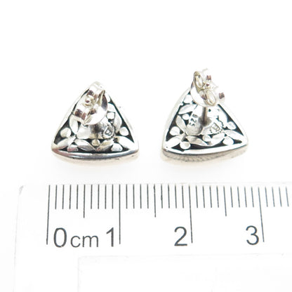 BECKER 925 Sterling Silver Vintage Floral Ethnic Triangle Stud Earrings