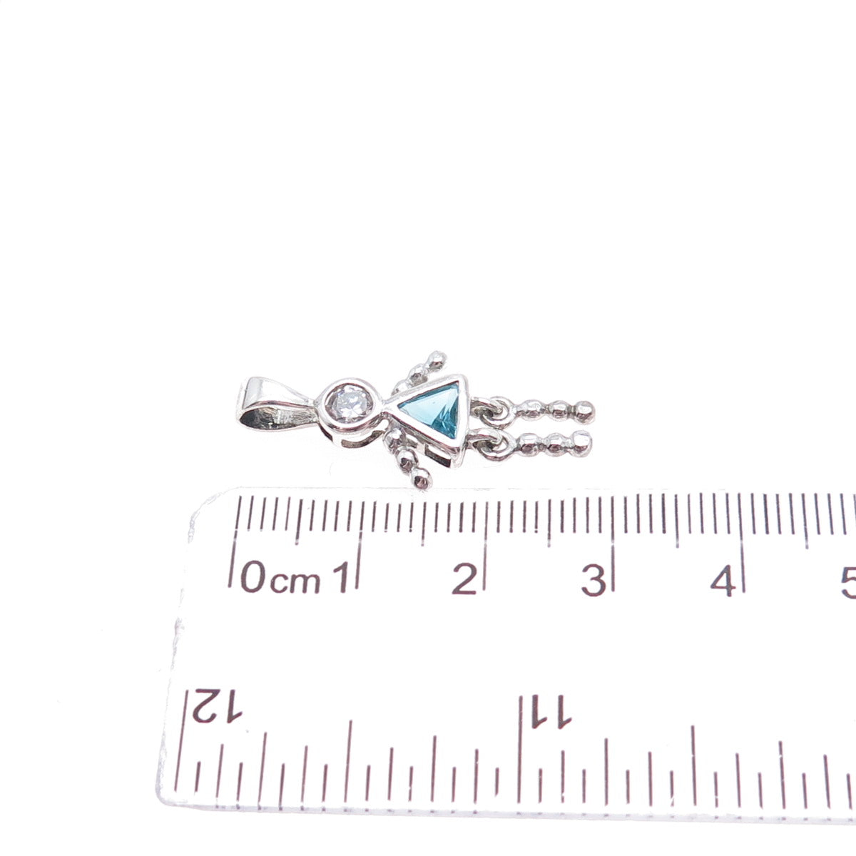 925 Sterling Silver Blue C Z September Birthstone Girl Articulated Charm Pendant
