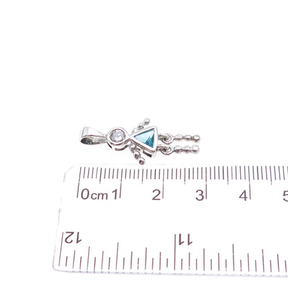 925 Sterling Silver Blue C Z September Birthstone Girl Articulated Charm Pendant