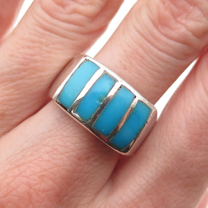 Old Pawn 925 Sterling Silver Vintage Southwestern Turquoise Tribal Ring Size 11