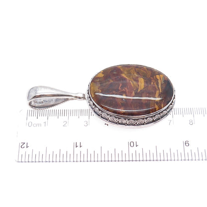 SAJEN Sterling Silver Vintage Real Pietersite Modernist Oxidized Charm Pendant