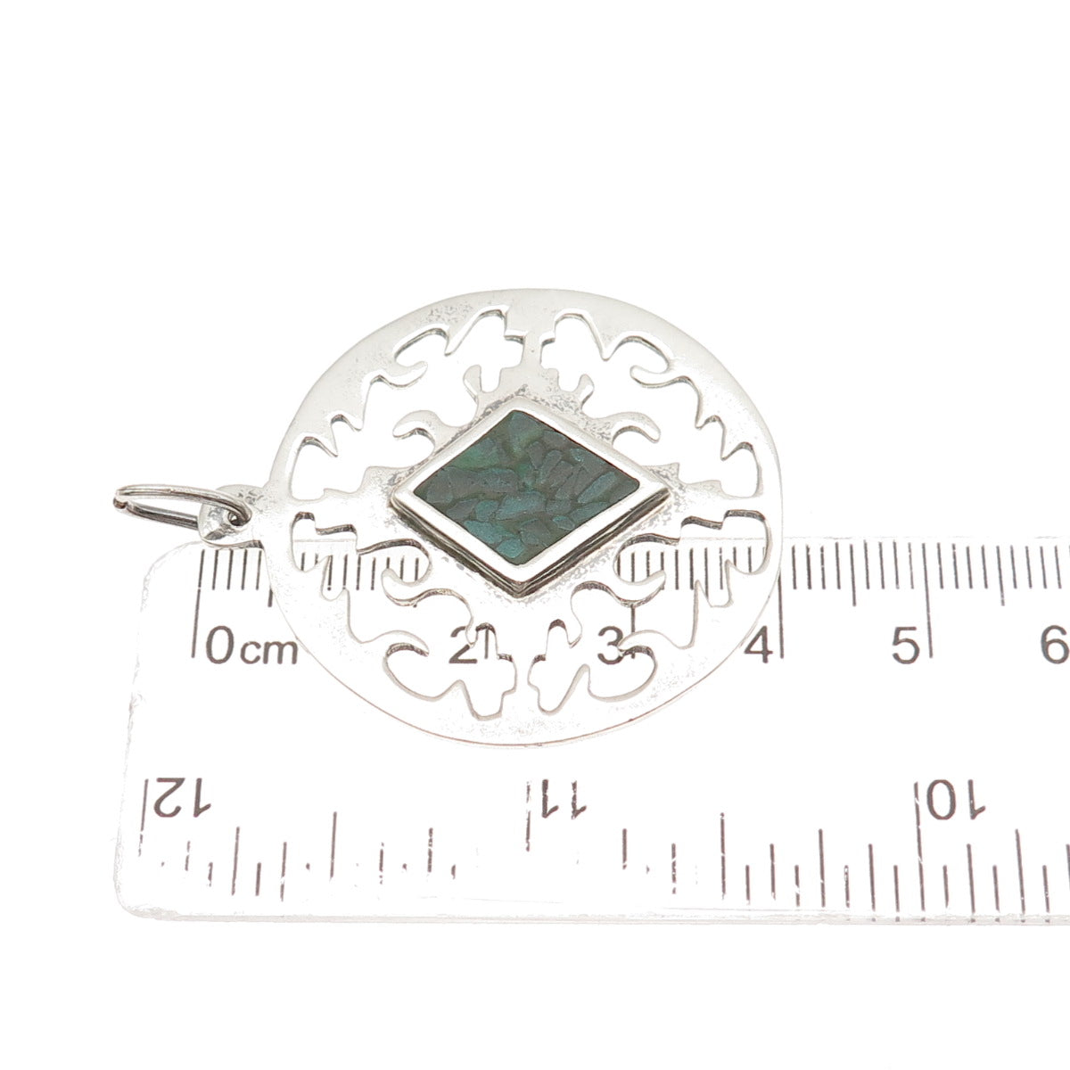 925 Sterling Silver Vintage Real Turquoise Inlay Modernist Pendant