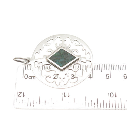 925 Sterling Silver Vintage Real Turquoise Inlay Modernist Pendant