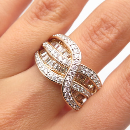925 Sterling Silver Gold Plated C Z Crossover Ring Size 8