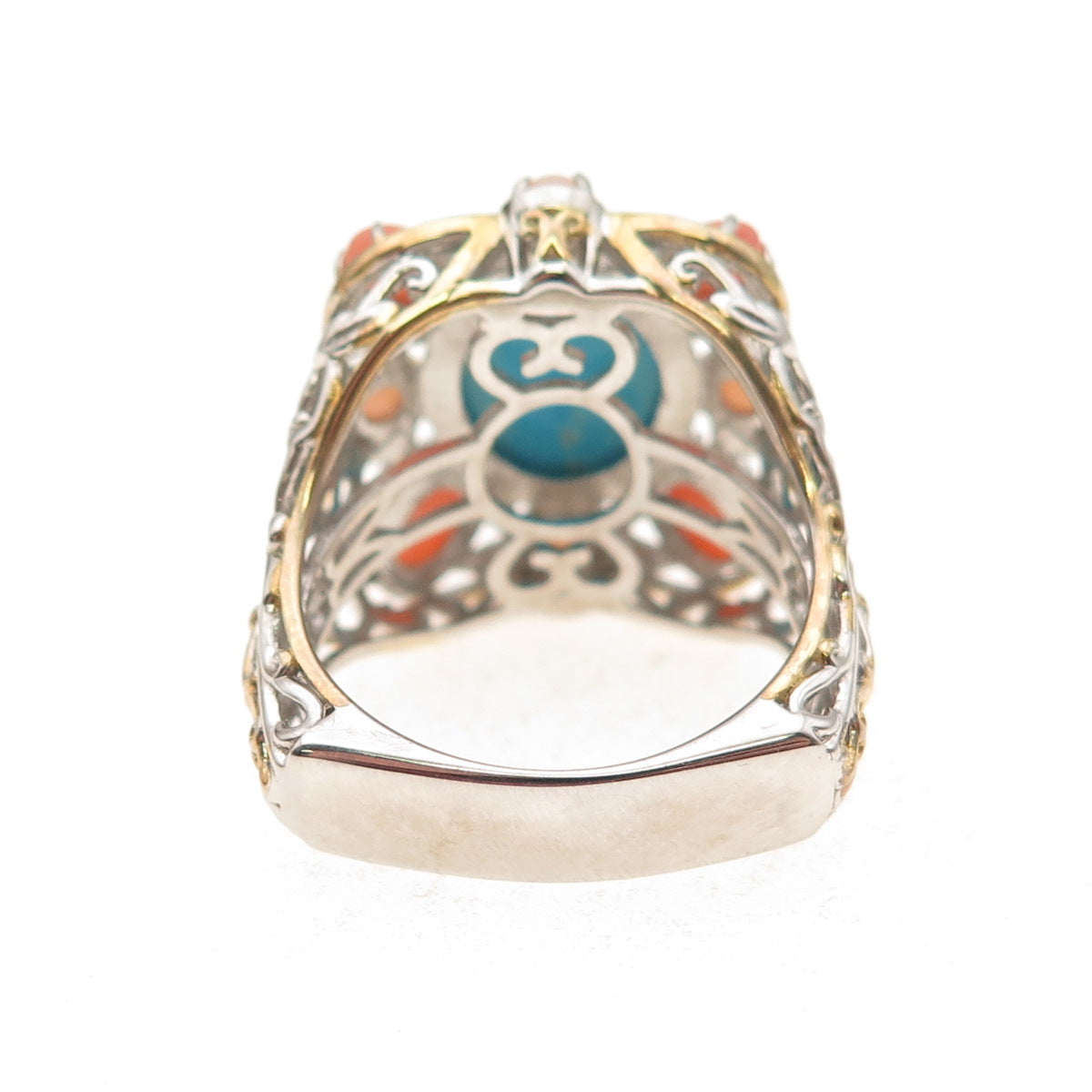 Michael Valitutti Gems En Vogue 925 Sterling Turquoise & Coral Ring Size 8.25