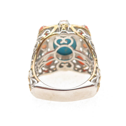 Michael Valitutti Gems En Vogue 925 Sterling Turquoise & Coral Ring Size 8.25