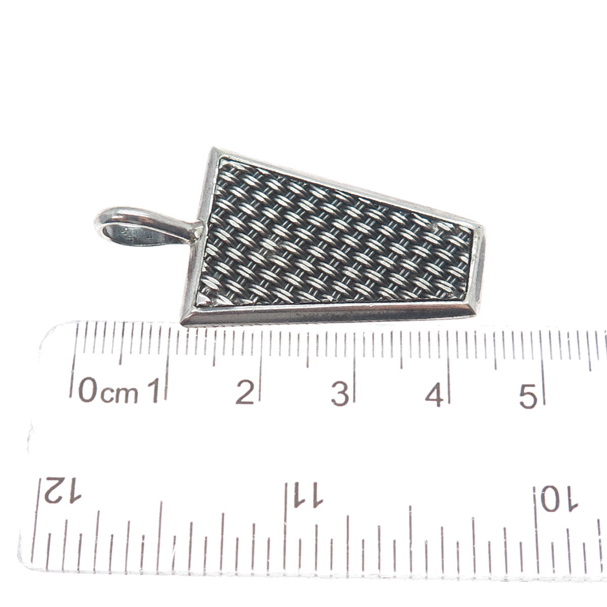 925 Sterling Silver Vintage Modernist Mesh Oxidized Charm Pendant