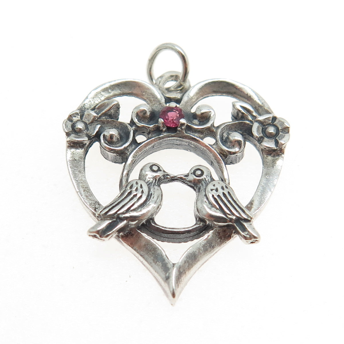 FRANKLIN MINT 81 925 Sterling Silver Vintage Ruby Gem Couple of Pigeons Pendant