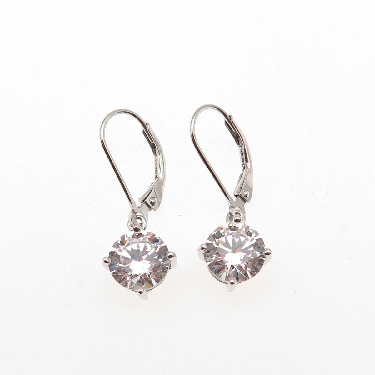925 Sterling Silver Round-Cut C Z Dangle Earrings