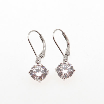 925 Sterling Silver Round-Cut C Z Dangle Earrings