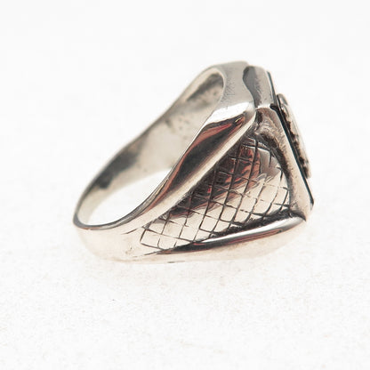 925 Sterling Silver Antique Art Deco Real Black Onyx Letter D Ring Size 8.25